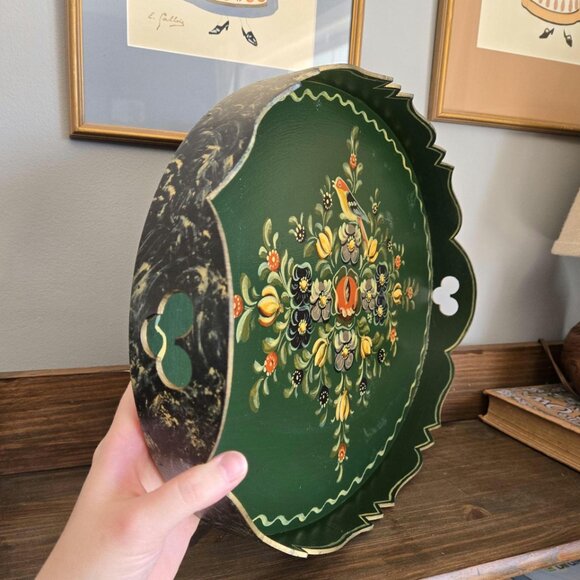 Handpainted Hindeloopen Wooden Tray w Handles Bird Flowers Dutch Floral Folk Art - Picture 6 of 10